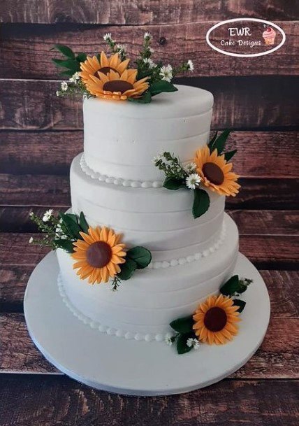 3 Tier Wedding Cake Women Sunflowers