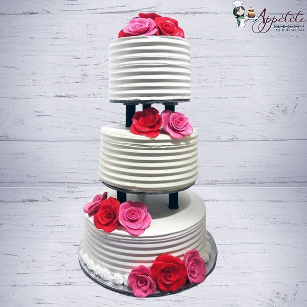 3 Tiered Wedding Cake White For Women With Pretty Roses Red Pink