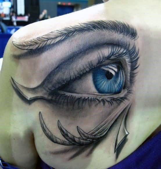 3D Blue Eye Tattoo Womens Shoulders