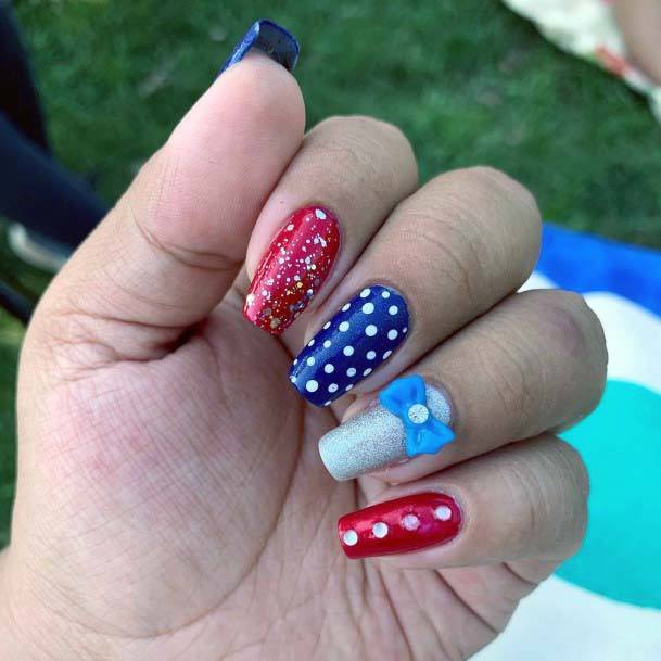 3D Bow 4th Of July Nails