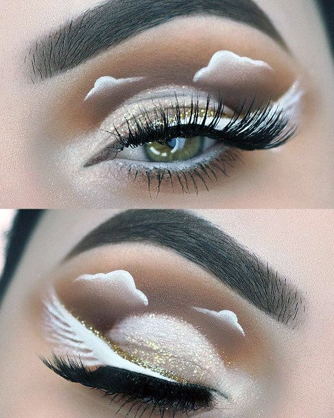 3D Clouds With Golden Sparkles Womens Unique Eyeshadow