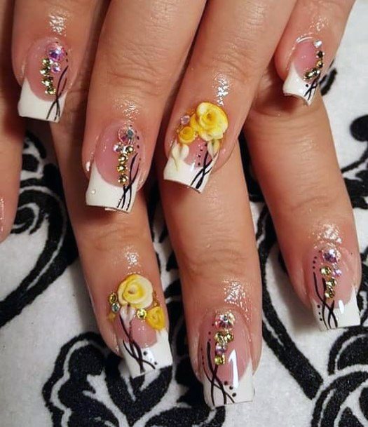 3D Florals On Nails With Diamonds Women