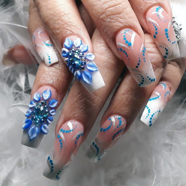 3D Flower Art On Long Nails For Women