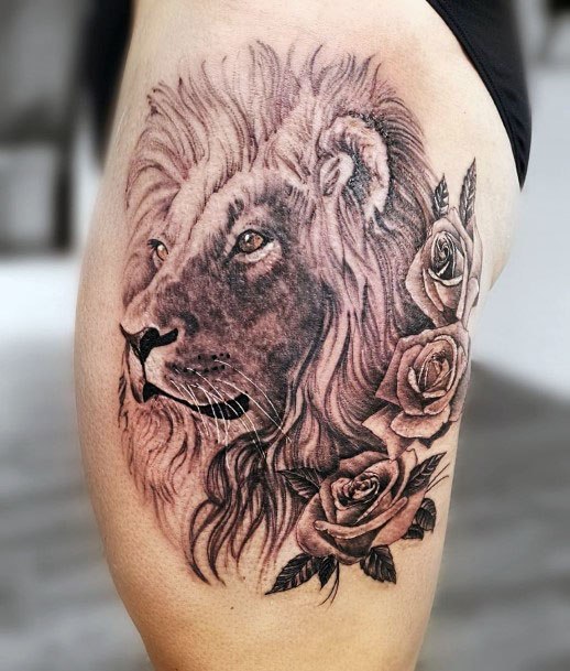 3D Lion Tattoo For Women On Legs