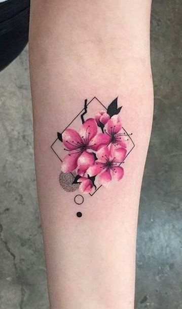 3D Pink Flowers Tattoo Womens Forearms