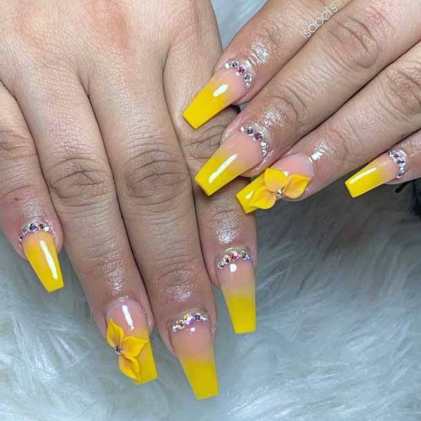 3D Yellow Art On Nails For Women