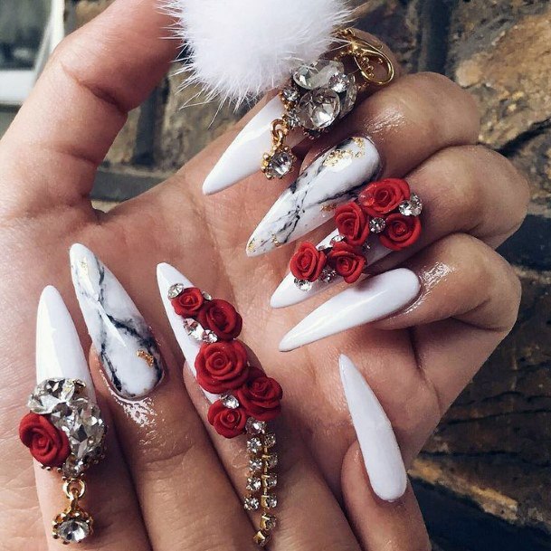 3d Red Rose Flowers Nails Women