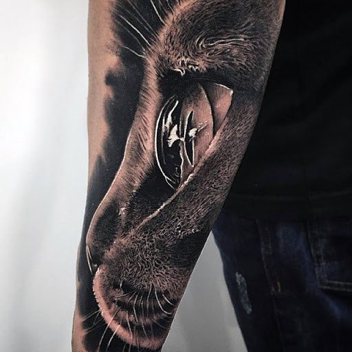 3d Shining Eyed Black Cat Tattoo For Women