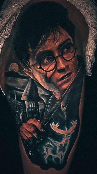 3d Thigh Portrait Ladies Harry Potter Tattoos