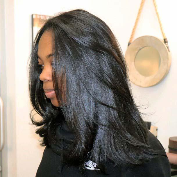 African American Woman With Shoulder Length Hair Long Layered