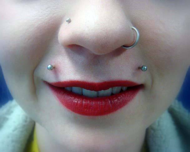 Beautiful Double Top Lip And Double Nostril Piercings For Girls