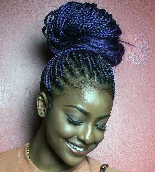 Dark Blue Box Braids High Bun