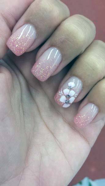 Faded Pink French Manicure With Flower