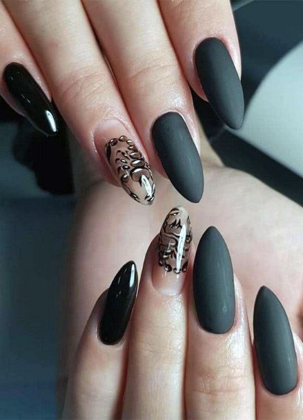 Matte Black Decorated Nails Design For Birthdays
