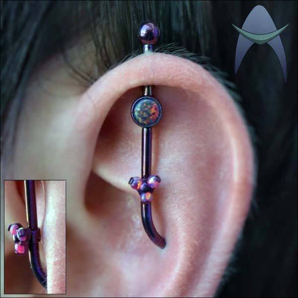 Unique Cool Vertical Industrial Ear Piercing Red Balls Black Bar Earing Design For Women