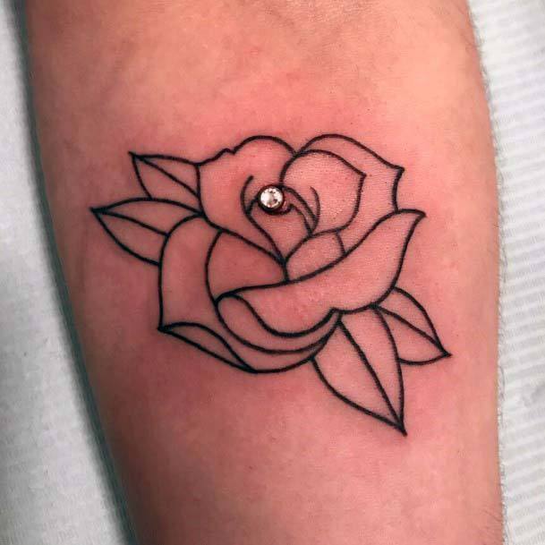 Unique Cute Flower Rose Tattoo Sparkling Dermal Piercing Ideas For Girls