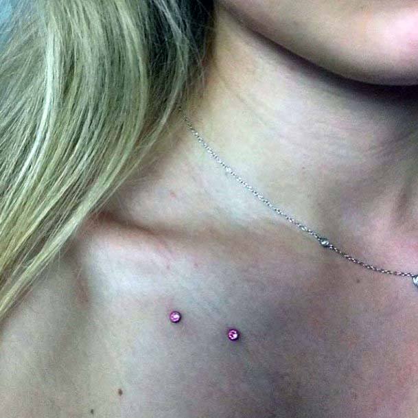 Unique Double Collar Bone Dermal Pink Diamond Unique Piercings Ideas For Women