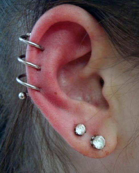 Unique Spiral Design Triple Helix Piercing Inspirational Double Lobe White Diamond Ideas For Girls