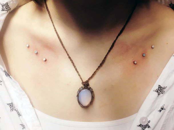 Unique Triple Design White Jewel Collar Bone Clavicle Dermal Piercing Ideas For Women