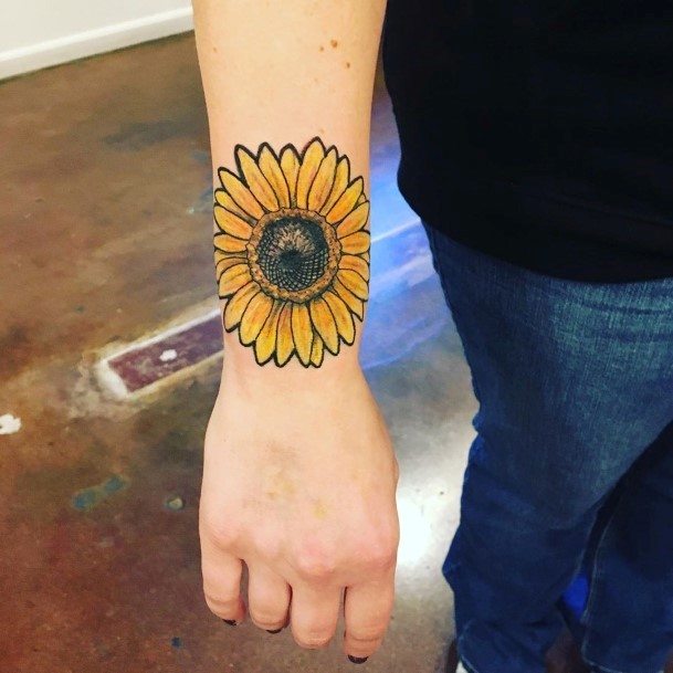 Ablaze Sunflower Tattoo Womens Wrists