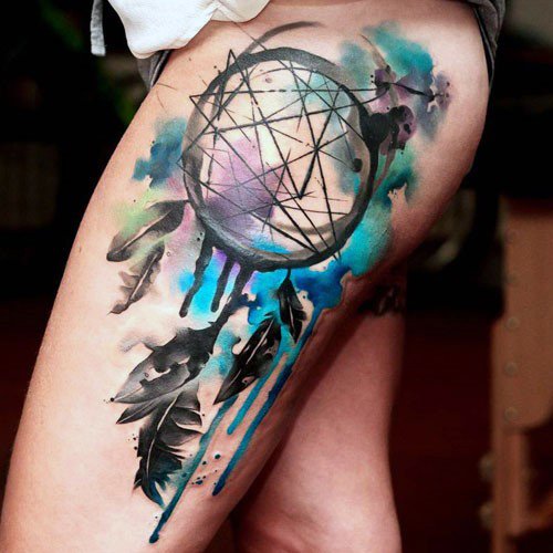 Abstract Art Dream Catcher Tattoo Womens Legs
