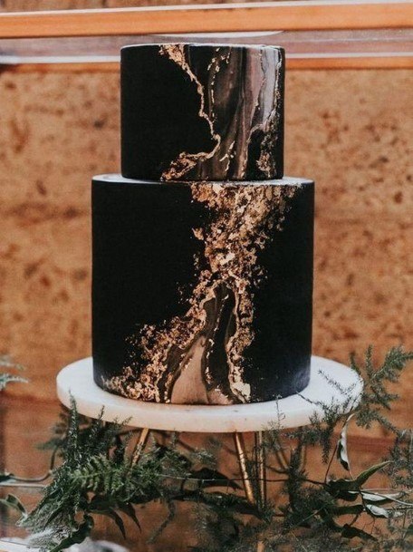 Abstract Art On Black Wedding Cake