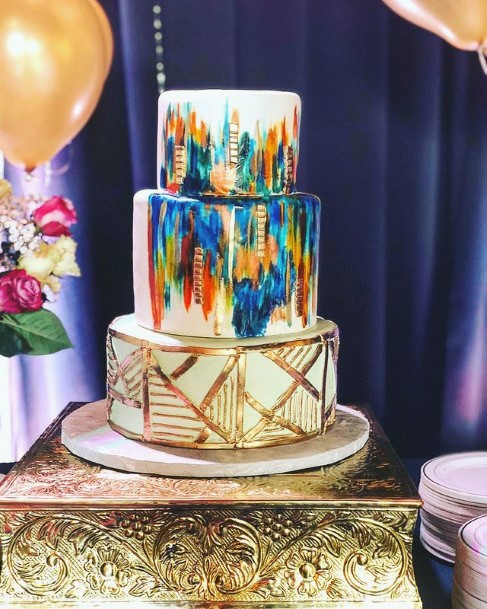 Abstract Art Womens Watercolor Cake Wedding 3 Tier