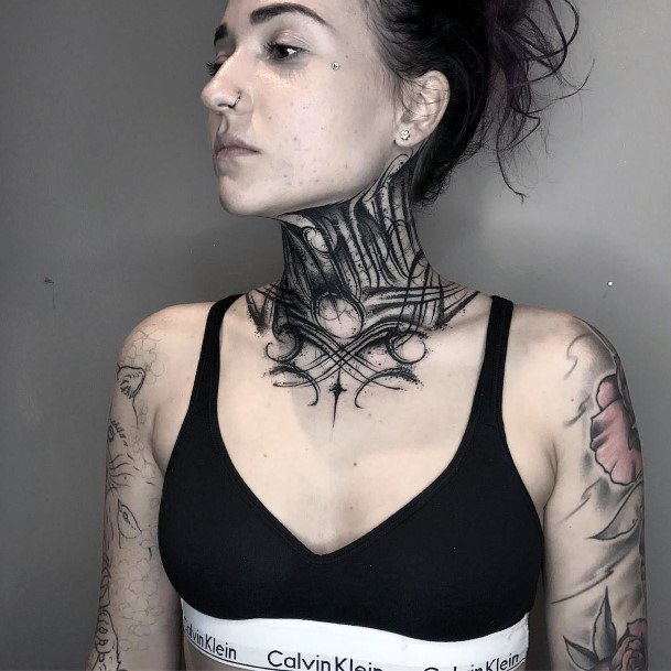 Abstract Black Art Neck Tattoo For Women
