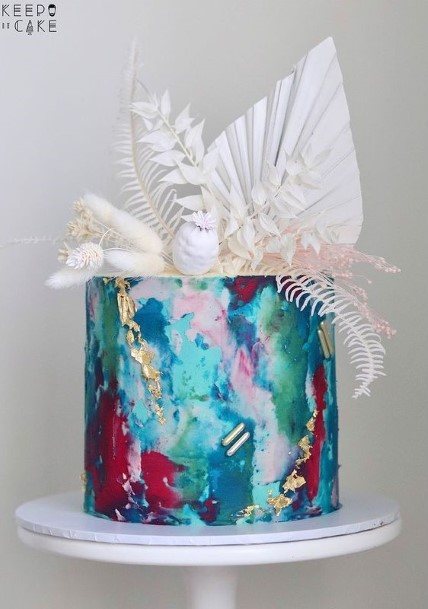 Abstract Blue Art Chocolate Wedding Cake