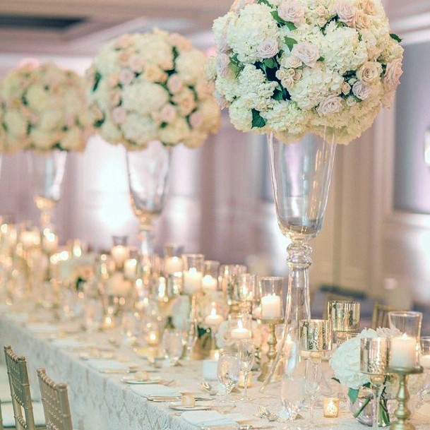 Abundant Display Of White And Blush Wedding Flowers