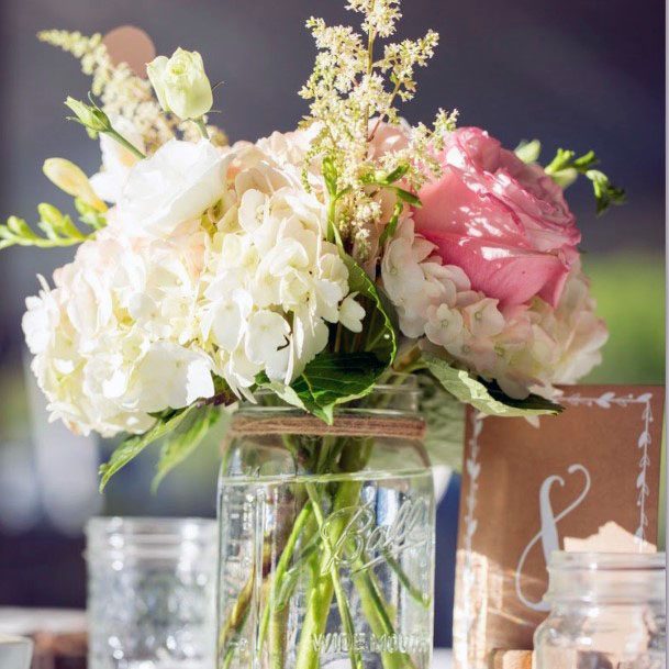 Abundant Flowers In Mason Jar Wedding Decorations