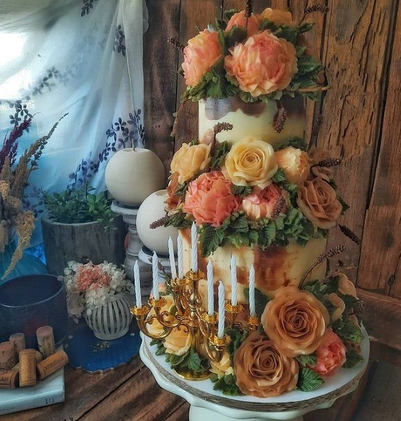 Abundant Roses Buttercream Wedding Cake