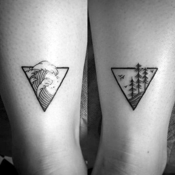 Abundant Wave And Pine Tree Tattoo Women