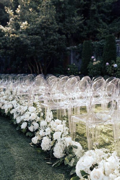 Abundant White Hydrangea Wedding Flowers Aisle