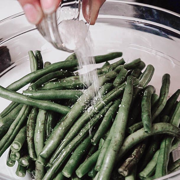 Adding Ingredents Lemon Roasted Green Beans With Walnut