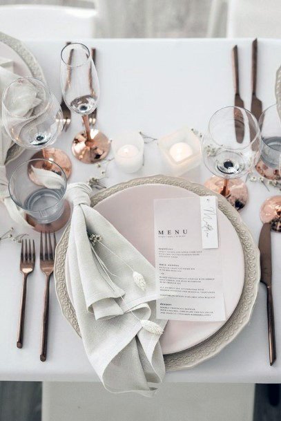 Admirable Fancy White Wedding Table Brass Decoration Ideas