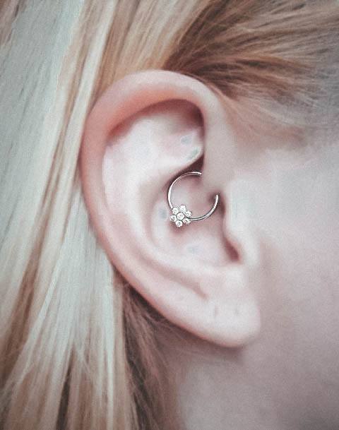 Admirable Shiny Floral Hoop Daith Ear Piercing Inspiration For Girls