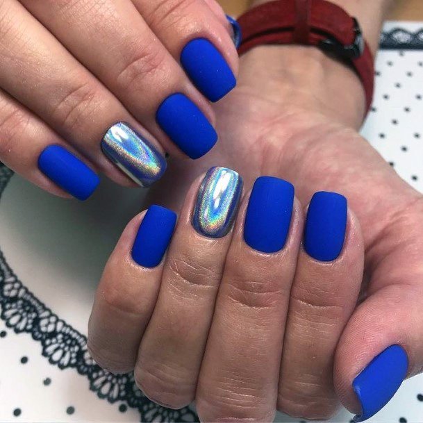 Admiral Blue Nails With Silver Women