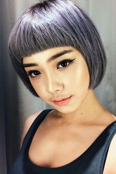 Adorable Ashy Black Grey And Purple Short Pageboy Womens Hairstyle