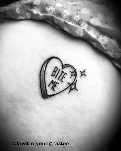 Adorable Candy Heart Tattoo Designs For Women