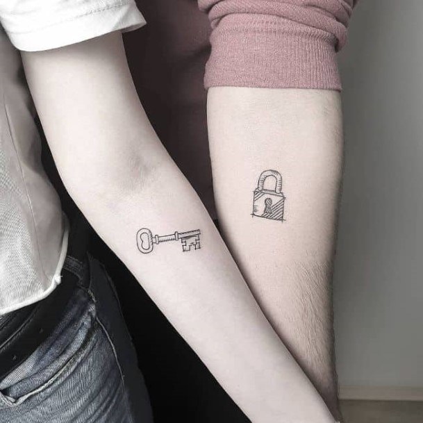 Adorable Couple Tattoo Key And Lock