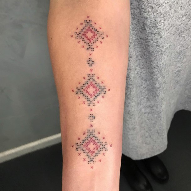 Adorable Cross Stitch Tattoo Designs For Women