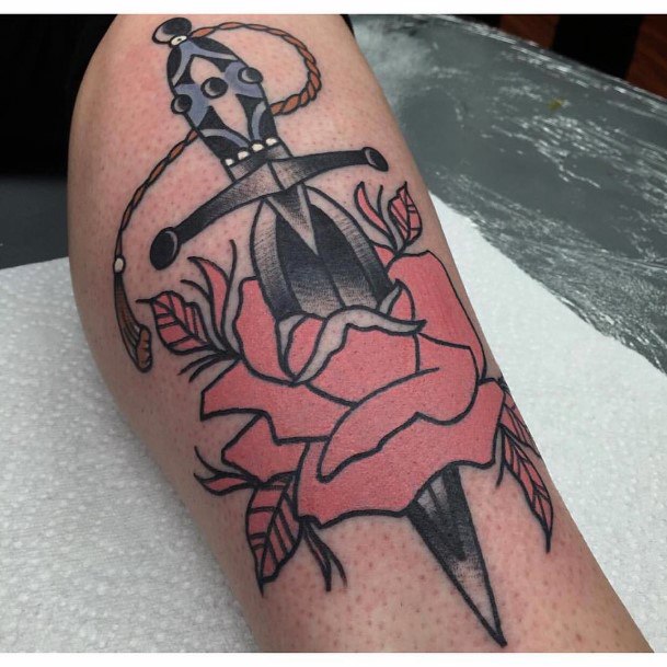 Adorable Dagger Rose Tattoo Designs For Women