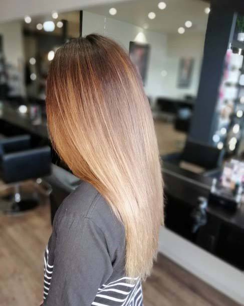Adorable Dark Rooted Caramel Straight Ombre Womens Hairstyle Idea