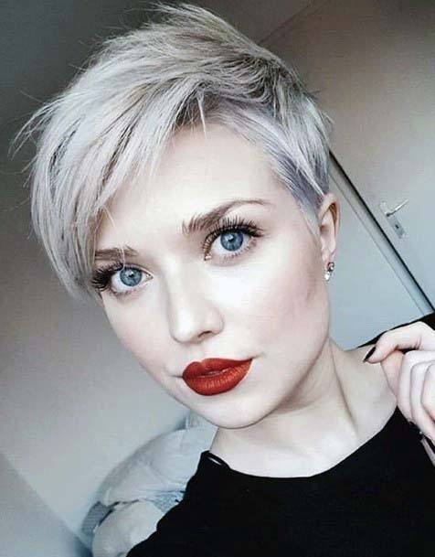 Adorable Extremely Ashy Platinum Blonde Long Layered Pixie Womens Hairstyle