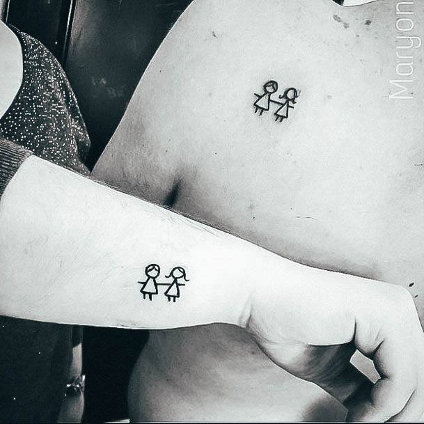 Adorable Family Tattoo Designs For Women Stick Figure Matching Couple