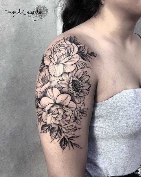 Adorable Floral Tattoo Womens Half Sleeve