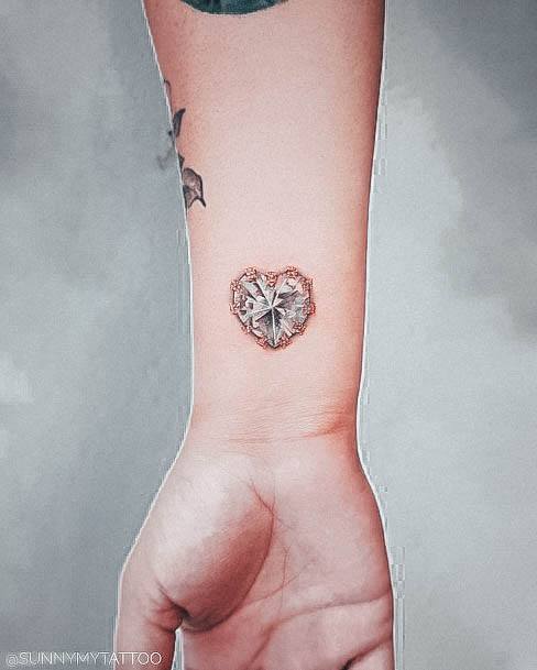 Adorable Gem Tattoo Designs For Women Heart Wrist