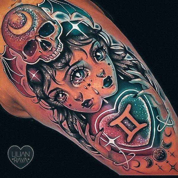 Adorable Gemini Tattoo Designs For Women Twins Colorful