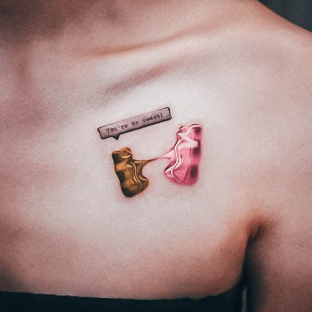 Adorable Gummy Bear Tattoo Designs For Women Chest Melted